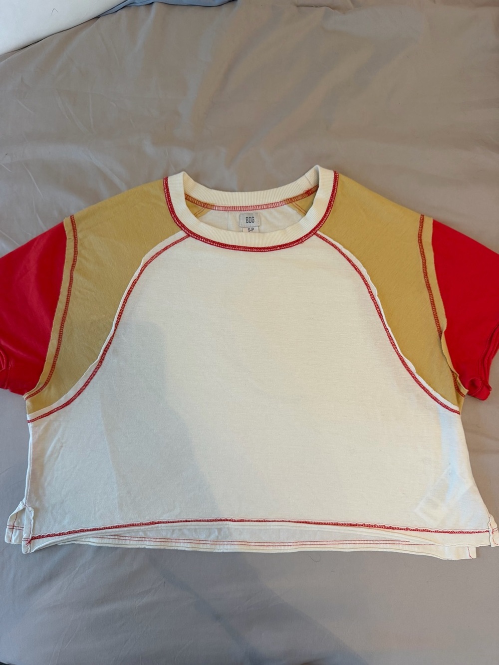 BDG Colorblock Raglan Tee - Red, Mustard & Cream